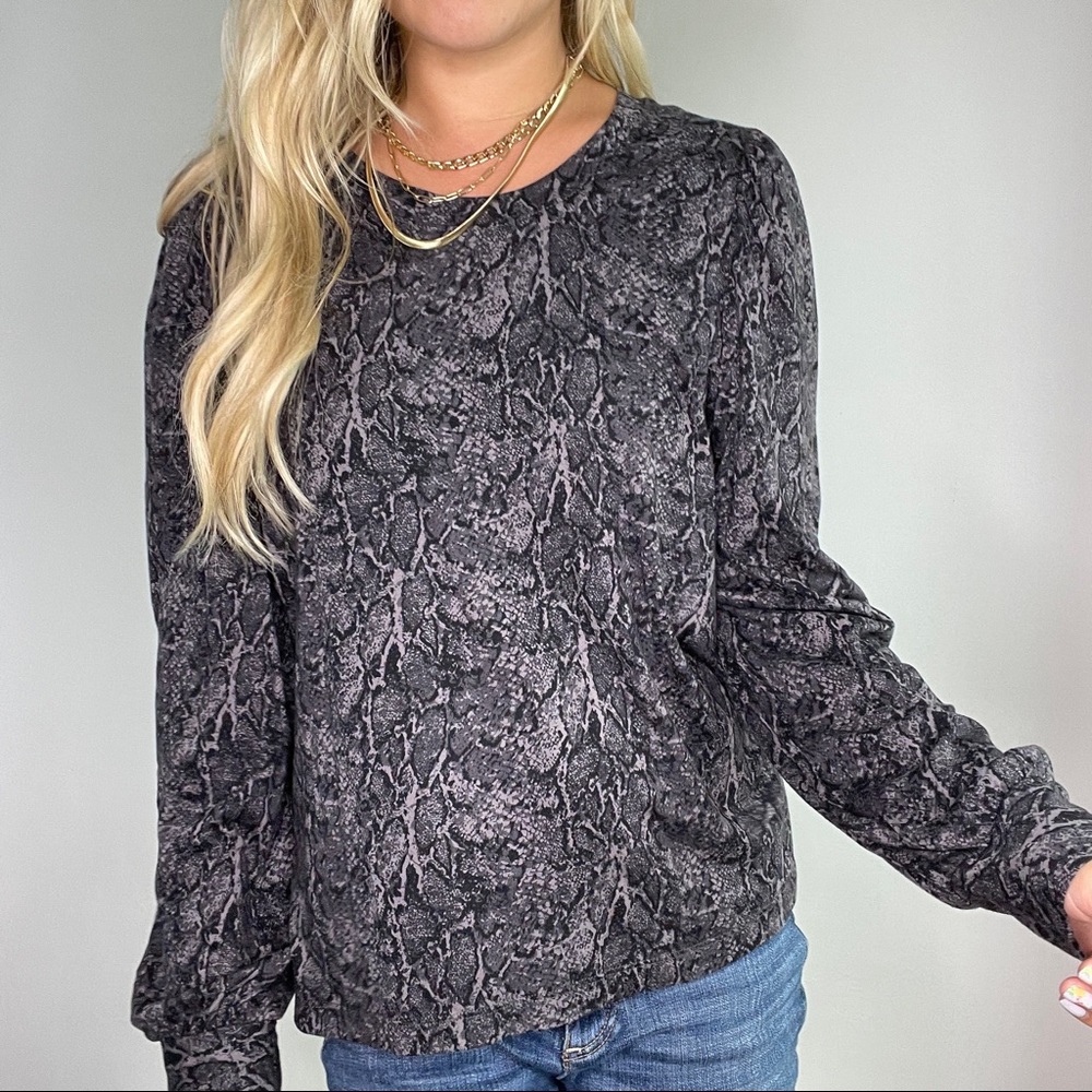 Rails Grey Snakeskin Long Sleeve Top - Picture 2 of 9